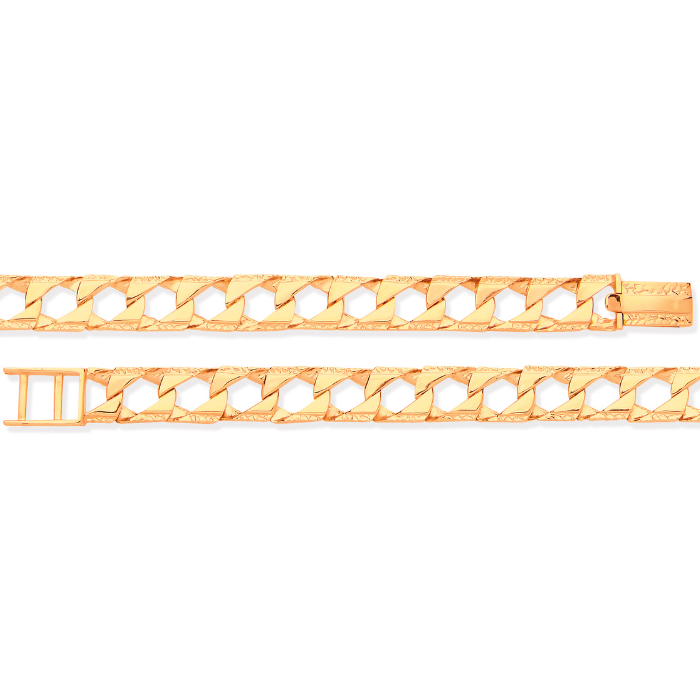 Yellow Gold 9mm Casted Grain Edge Gents Bracelet