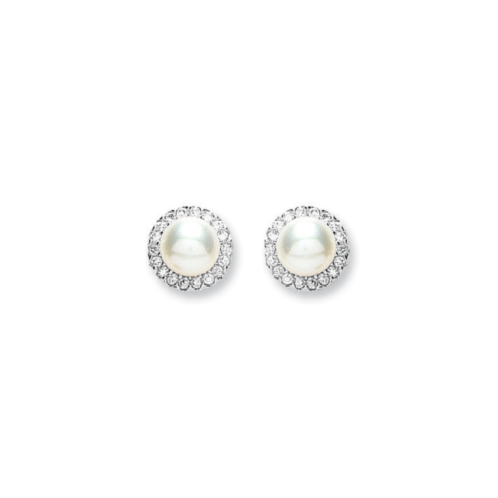 Silver Pearl & CZ Stud Earrings