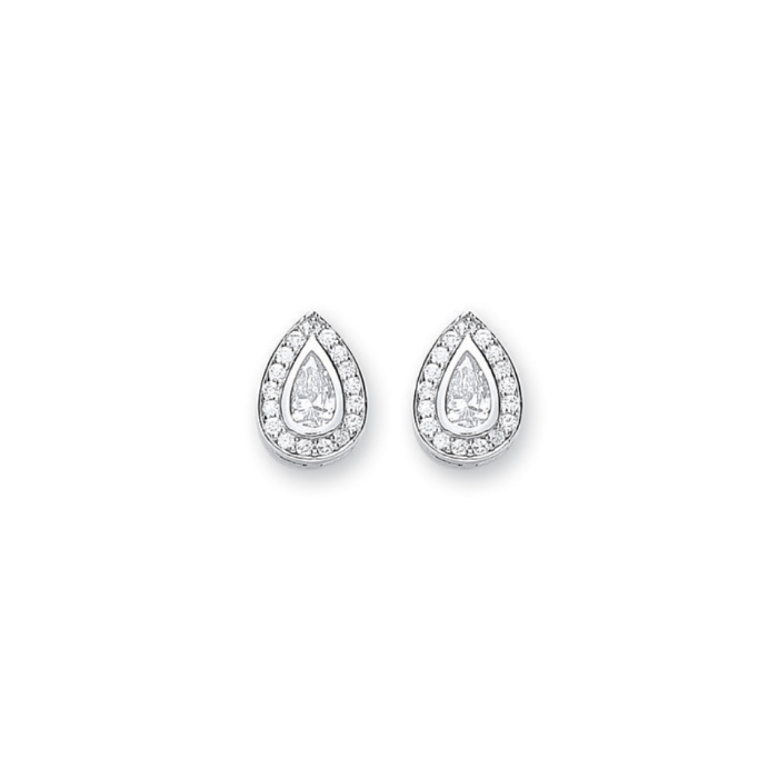 Silver Pear Shaped CZ Cluster Stud Earrings