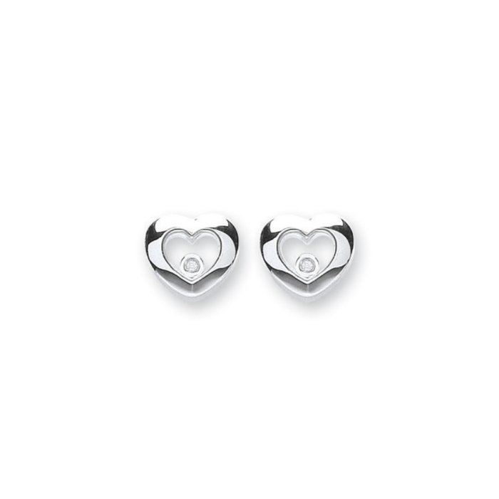 Silver Floating CZ Heart Stud Earrings