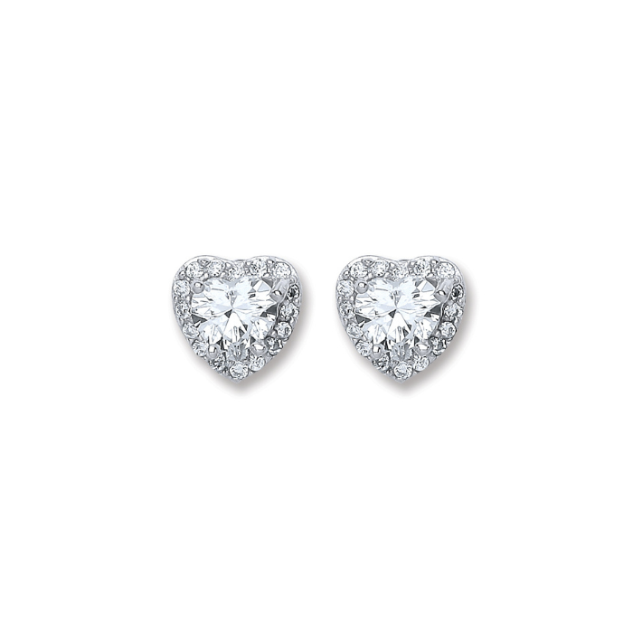 Silver CZ Heart Stud Earrings