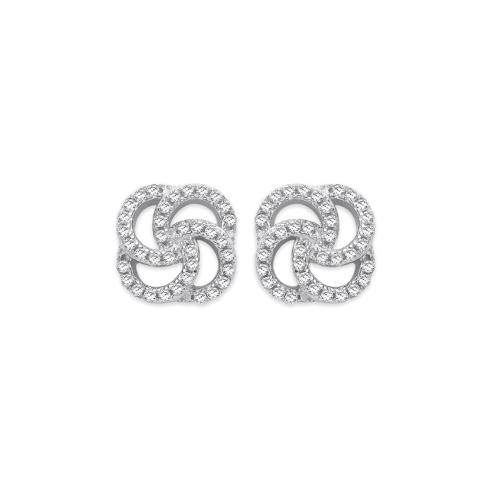 Silver CZ Swirl Stud Earrings