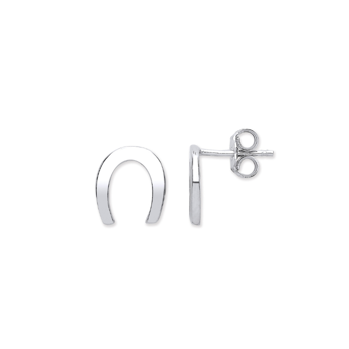 Silver Lucky Horseshoe Stud Earrings