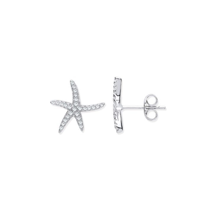 Silver Starfish CZ Stud Earrings
