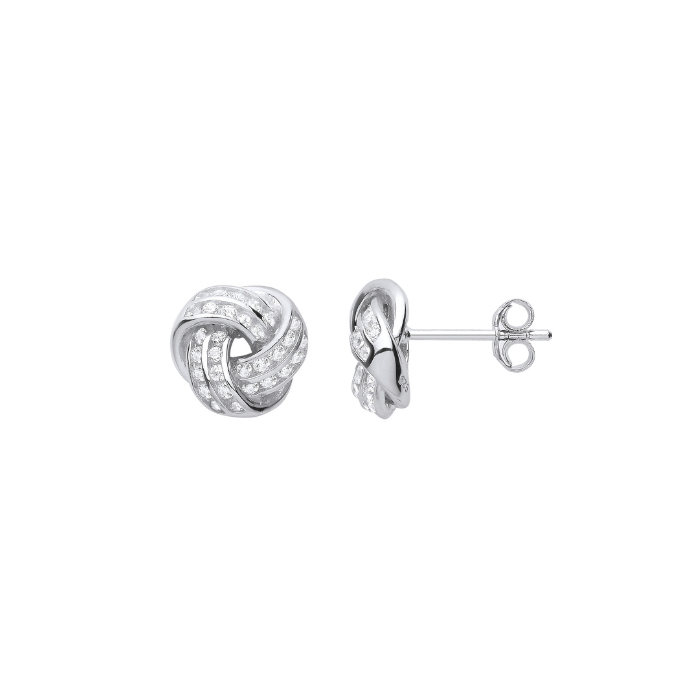Silver CZ Knot Stud Earrings