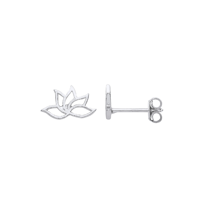 Silver Lotus Flower Stud Earrings