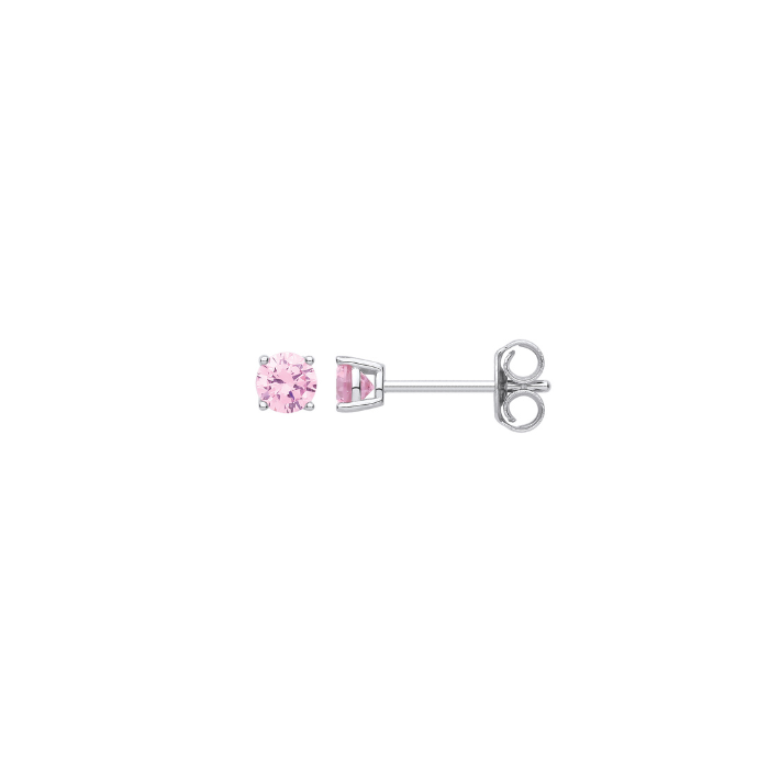 Silver Pink CZ Round Brilliant 4mm Studs