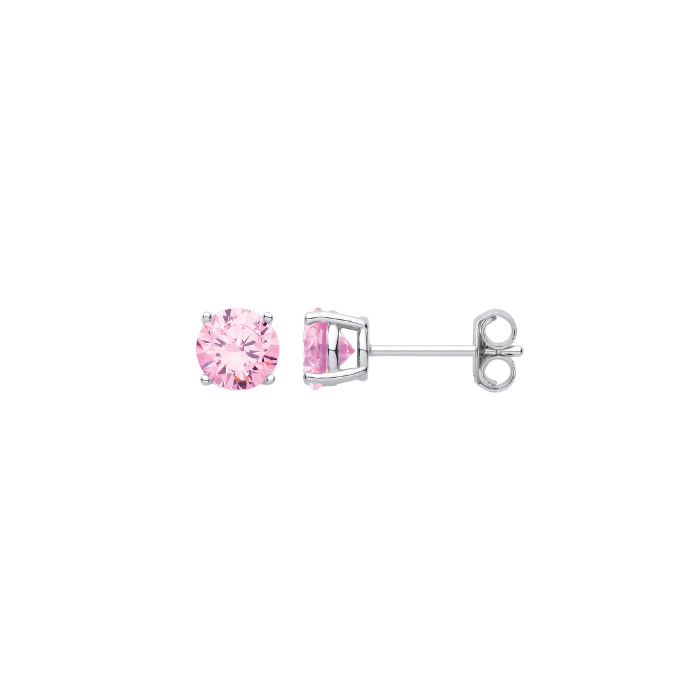 Silver Pink CZ Round Brilliant 6mm Studs