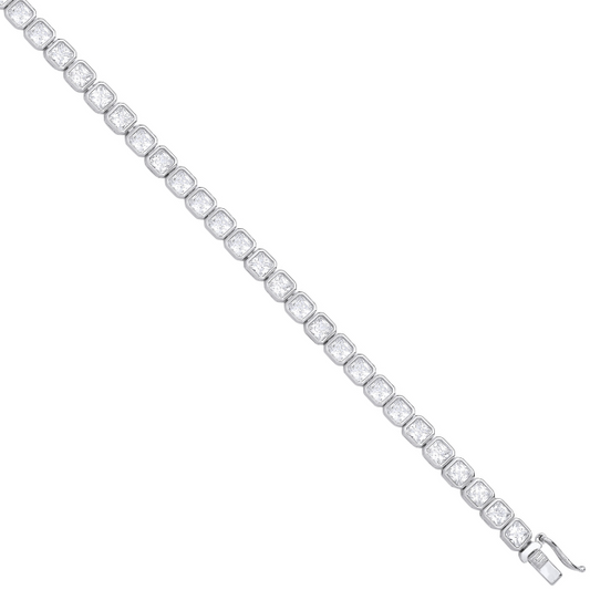 Silver Princess Cut 4.8mm Rubover CZ Tennis Bracelet