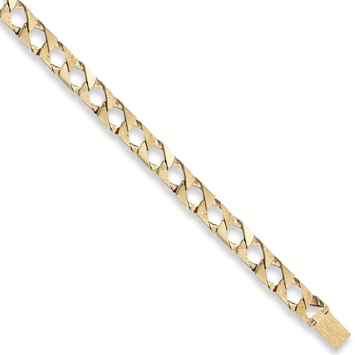 Yellow Gold 8mm Plain & Bark Casted Curb Bracelet