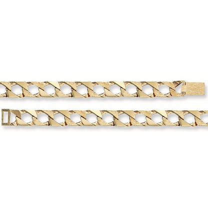 Yellow Gold 8mm Plain & Bark Casted Curb Bracelet