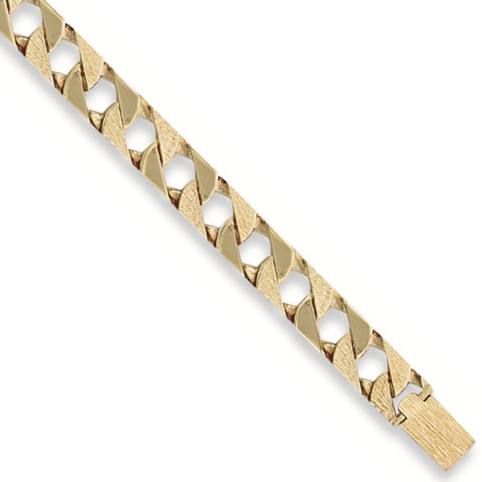 Yellow Gold 12mm Plain & Bark Casted Curb Bracelet