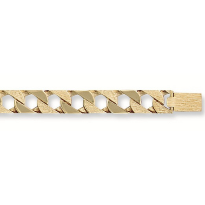 Yellow Gold 12mm Plain & Bark Casted Curb Bracelet