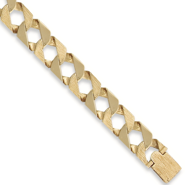 Yellow Gold 17mm Plain & Bark Casted Curb Bracelet