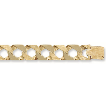 Yellow Gold 17mm Plain & Bark Casted Curb Bracelet