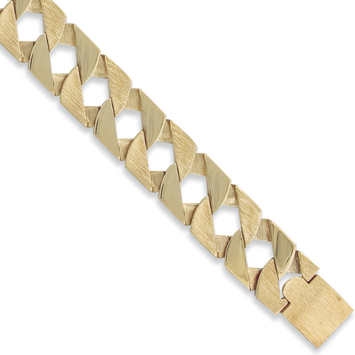 Yellow Gold Plain & Bark Casted 22mm Curb Bracelet