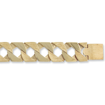 Yellow Gold Plain & Bark Casted 22mm Curb Bracelet