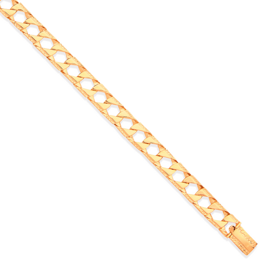 Yellow Gold 9mm Casted Grain Edge Gents Bracelet