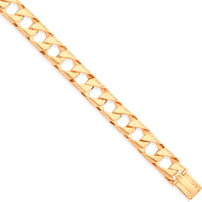 Yellow Gold 11mm Casted Grain Edge Gents Bracelet