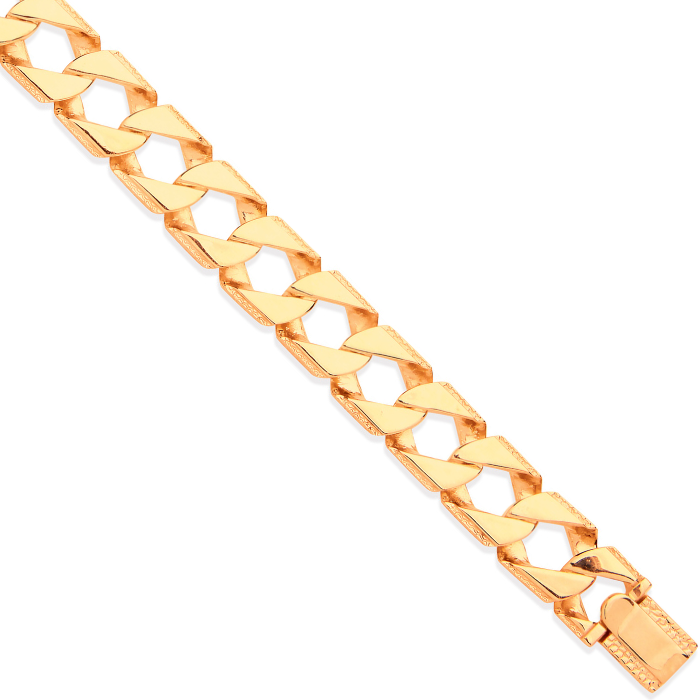 Yellow Gold 16mm Casted Grain Edge Gents Bracelet