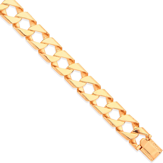 Yellow Gold 16mm Casted Grain Edge Gents Bracelet