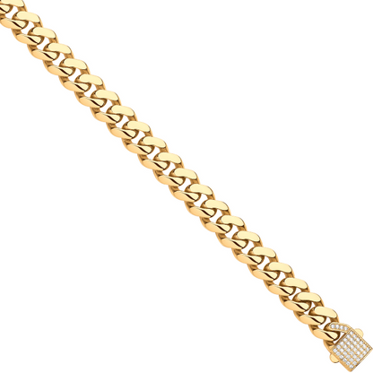 Yellow Gold 9mm CZ Curb Link Hollow Bracelet