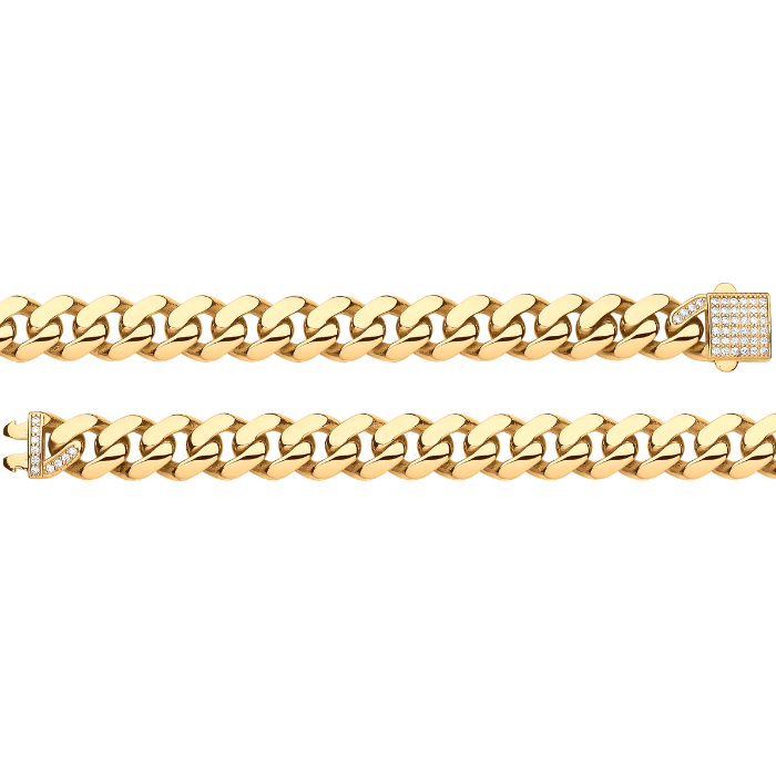 Yellow Gold 9mm CZ Curb Link Hollow Bracelet