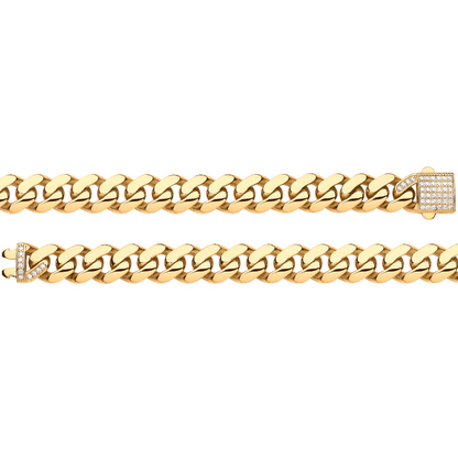 Yellow Gold 9mm CZ Curb Link Hollow Bracelet