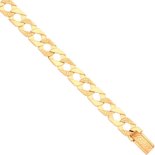 Yellow Gold Plain & Nugget 10.5mm Link Flat Curb Chain