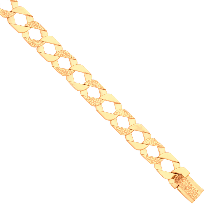 Yellow Gold Plain & Nugget 13mm Link Flat Curb Chain