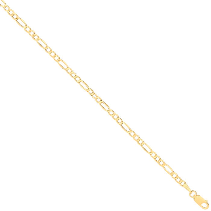 14ct Yellow Gold Hollow Bevelled Figaro 2.6mm Chain