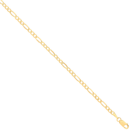 14ct Yellow Gold Hollow Bevelled Figaro 2.6mm Chain