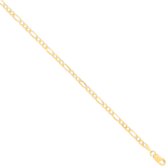 14ct Yellow Gold Hollow Bevelled Figaro 2.6mm Chain