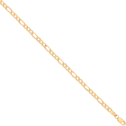 14ct Yellow Gold Hollow Bevelled Figaro 3.4mm Chain