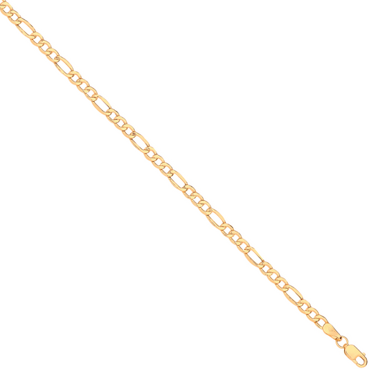 14ct Yellow Gold Hollow Bevelled Figaro 3.4mm Chain