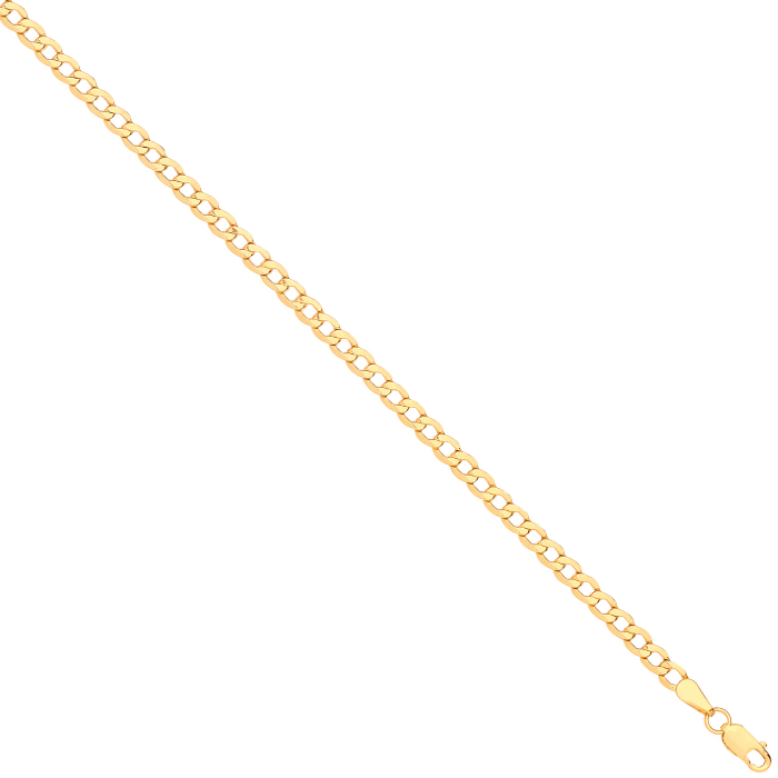 14ct Yellow Gold Hollow Bevelled Curb 3.5mm Chain