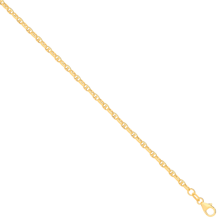 14ct Yellow Gold Hollow Oval Puff Marine 2.7mm Chain