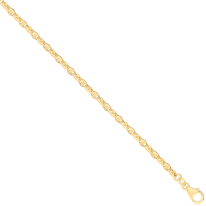 14ct Yellow Gold Hollow Oval Puff Marine 3.6mm Chain