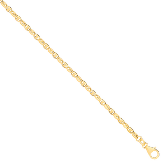 14ct Yellow Gold Hollow Oval Puff Marine 3.6mm Chain