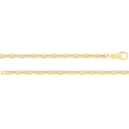 14ct Yellow Gold Hollow Oval Puff Marine 3.6mm Chain