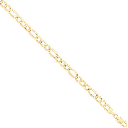 14ct Yellow Gold Hollow Bevelled Figaro 5mm Chain