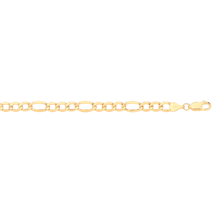 14ct Yellow Gold Hollow Bevelled Figaro 5mm Chain