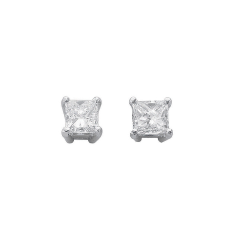 18ct White Gold 1.00ct Claw Set Princess Cut Diamond Stud Earrings