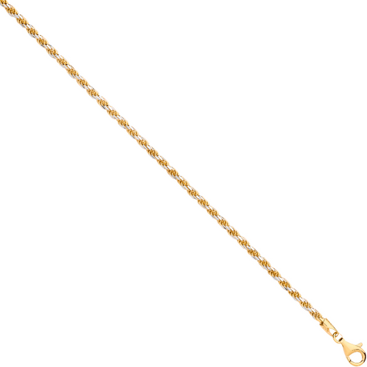 Gold Plated Silver 2.8mm Rope Chain White Tips