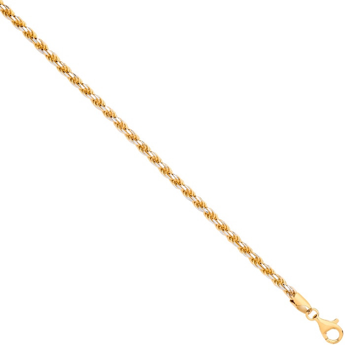 Gold Plated Silver 3.8mm Rope Chain White Tips