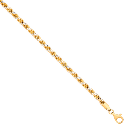 Gold Plated Silver 4.6mm Rope Chain White Tips