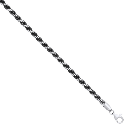 Ruthenium Plated Silver 4.6mm Rope Chain White Tips