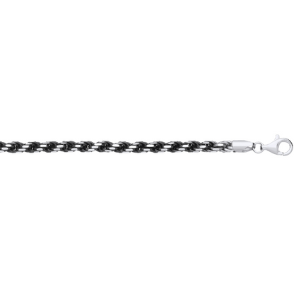 Ruthenium Plated Silver 4.6mm Rope Chain White Tips