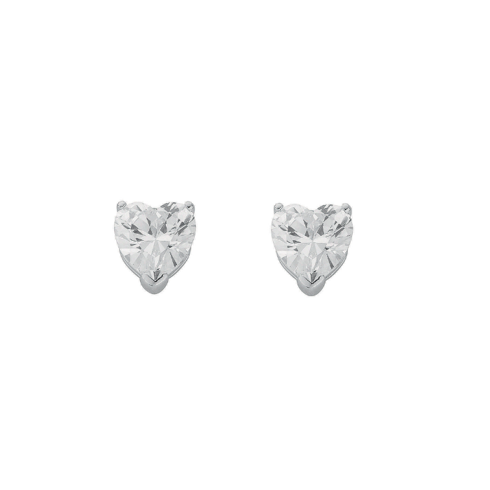 Silver Heart Cut CZ Stud Earrings