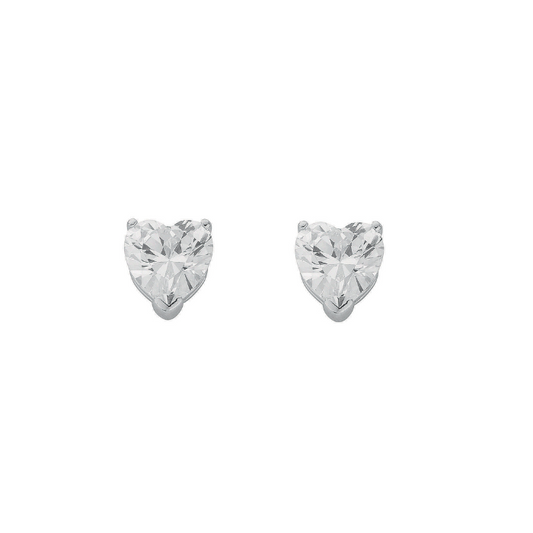 Silver Heart Cut CZ Stud Earrings